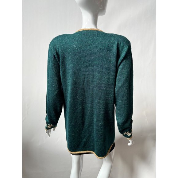 Jaclyn Smith Beaded and Embroidered Cardigan Sweater M Green, Gold Metallic Th - Picture 14 of 16